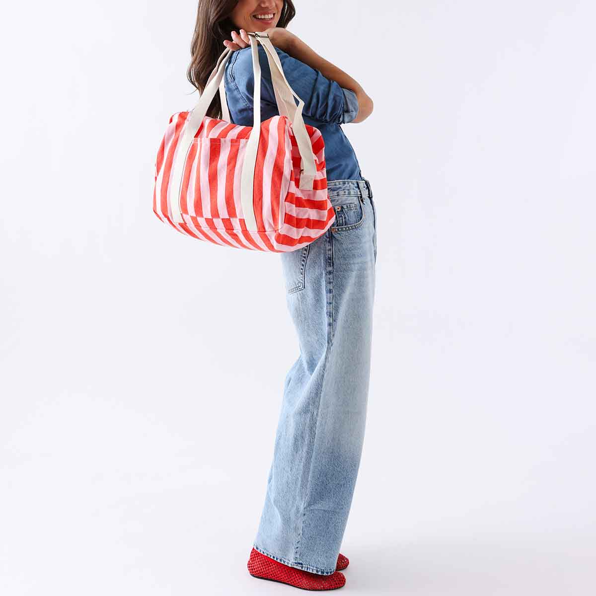 RAPHAEL DIAPER BAG - WEEKEND BAG STRIPES TOMATO /CANDY PINK