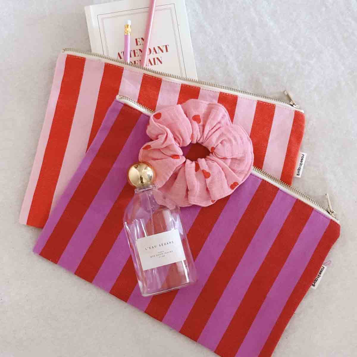 LILI FLAT POUCH STRIPES TOMATO / CANDY PINK