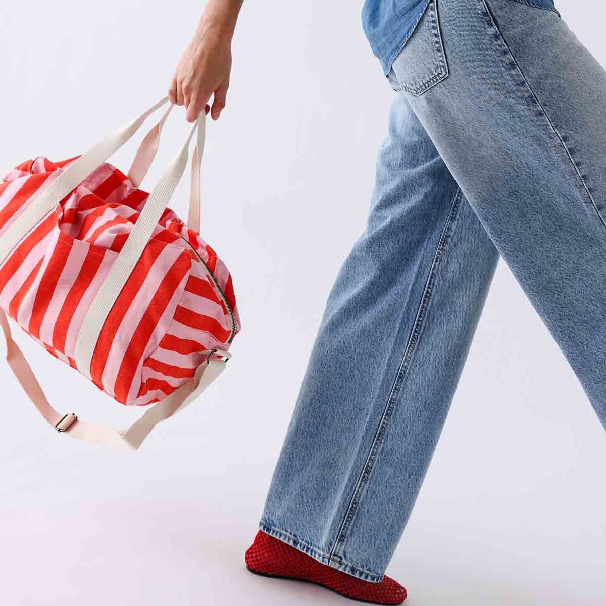 RAPHAEL DIAPER BAG - WEEKEND BAG STRIPES TOMATO /CANDY PINK