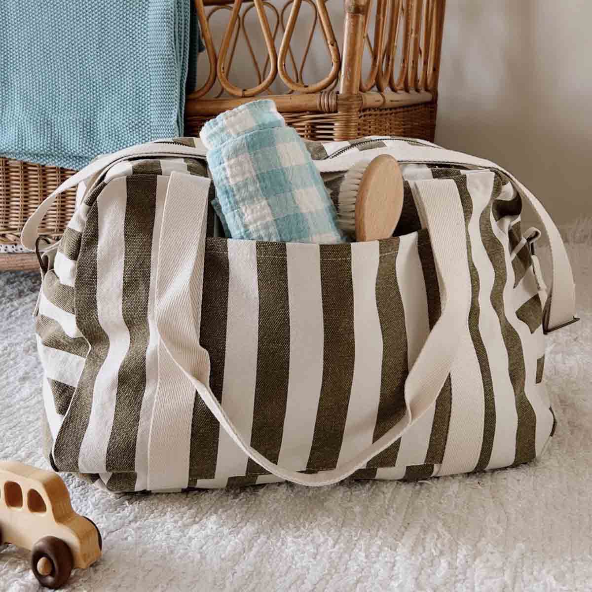 RAPHAEL DIAPER BAG - WEEKEND BAG STRIPES OLIVE / GREIGE