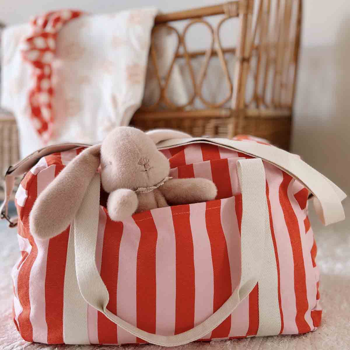 RAPHAEL DIAPER BAG - WEEKEND BAG STRIPES TOMATO /CANDY PINK