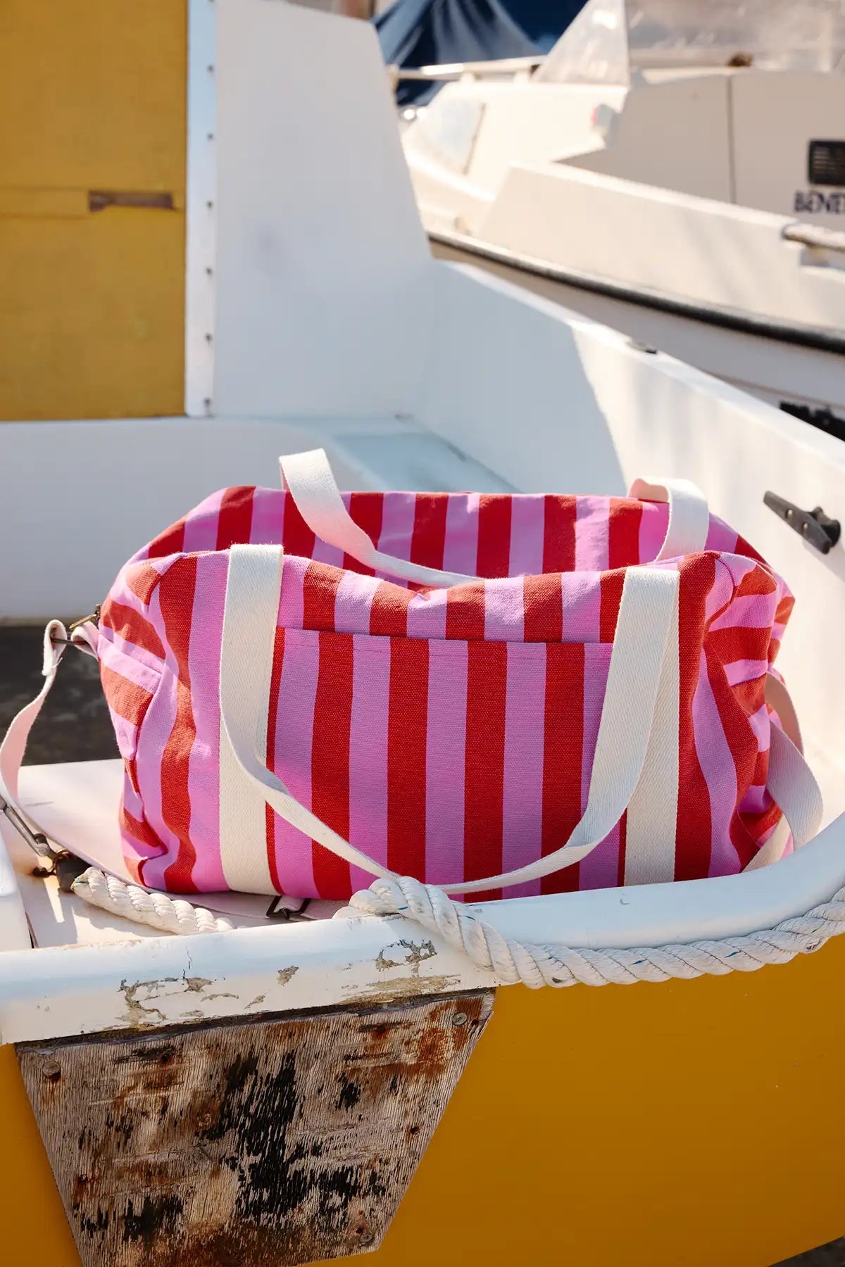 Raphael Weekend Bag – Orchid & Red Stripes - Shiva Designs