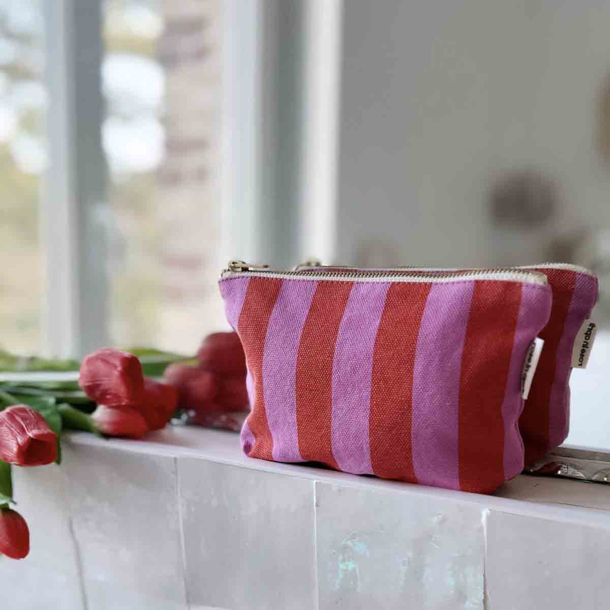 Sophia Pouch – Orchid & Red Stripes - Shiva Designs