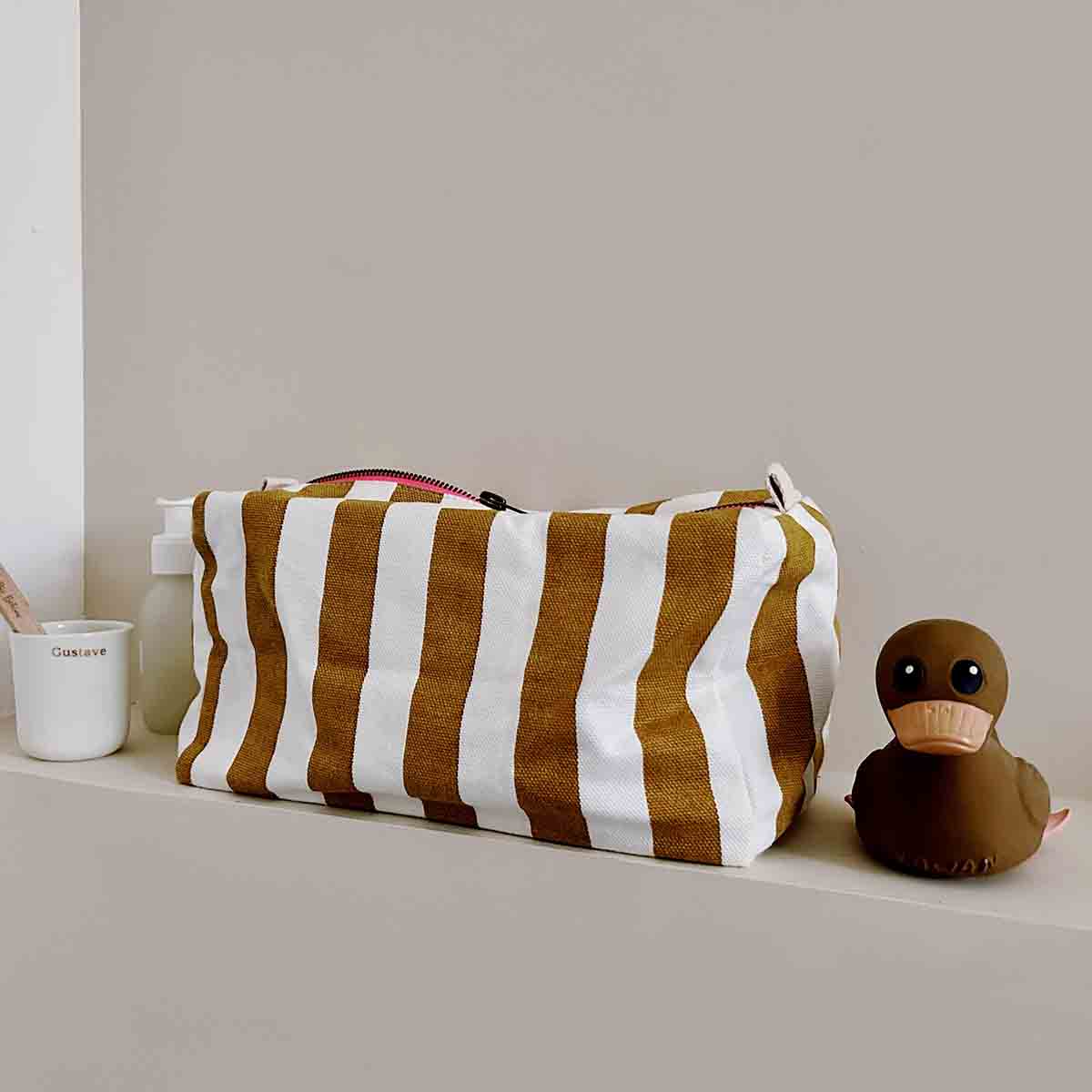 Vic Toiletry Bag – Caramel Stripes - Shiva Designs