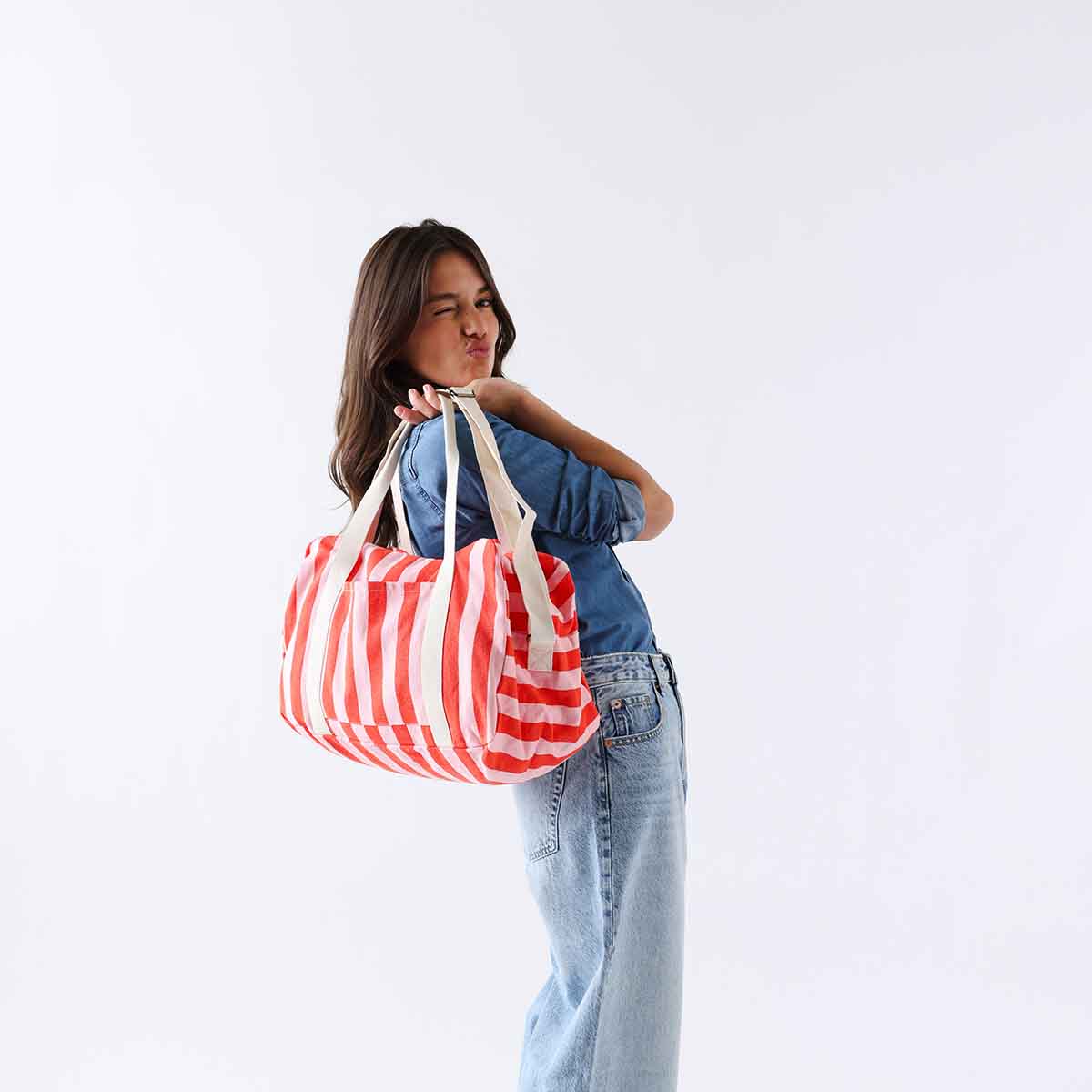 RAPHAEL DIAPER BAG - WEEKEND BAG STRIPES TOMATO /CANDY PINK