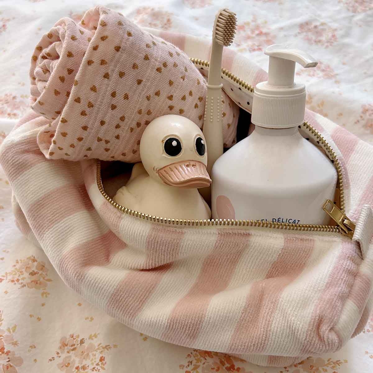 Vic Toiletry Bag – Light Pink Stripes Terry - Shiva Designs