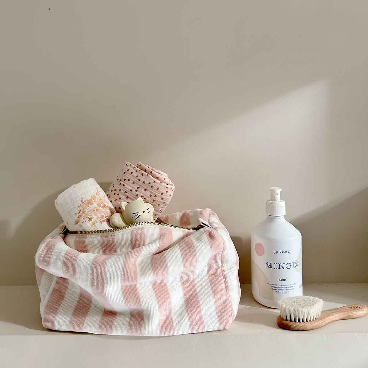Vic Toiletry Bag – Light Pink Stripes Terry - Shiva Designs