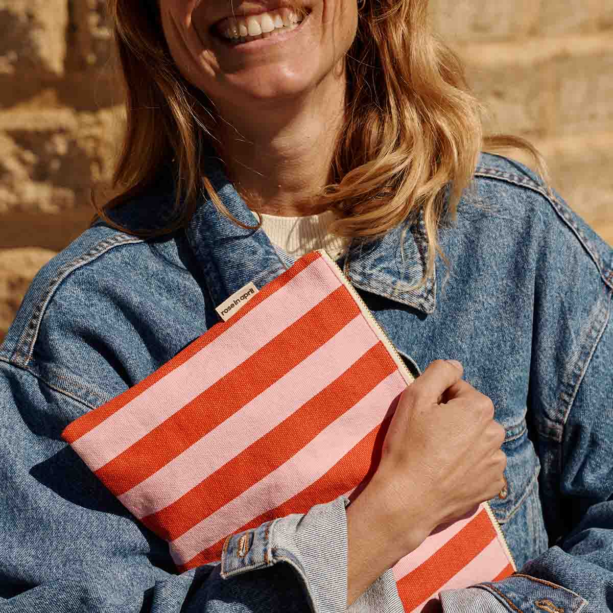 LILI FLAT POUCH STRIPES TOMATO / CANDY PINK