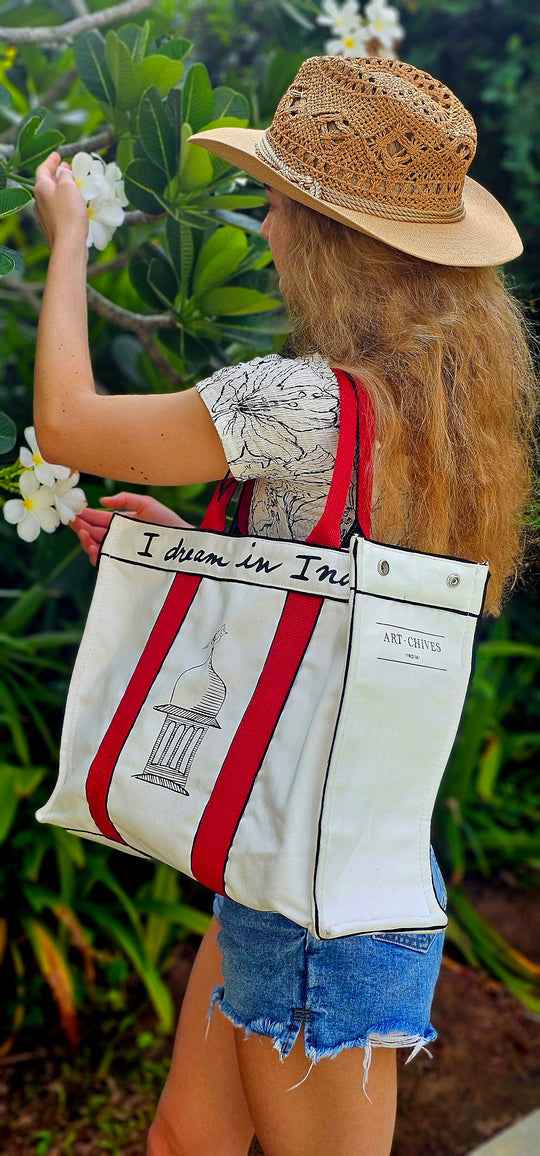 The India Tote - The Mughal Vista & the Snake in the Frangipani (Poppy Red)