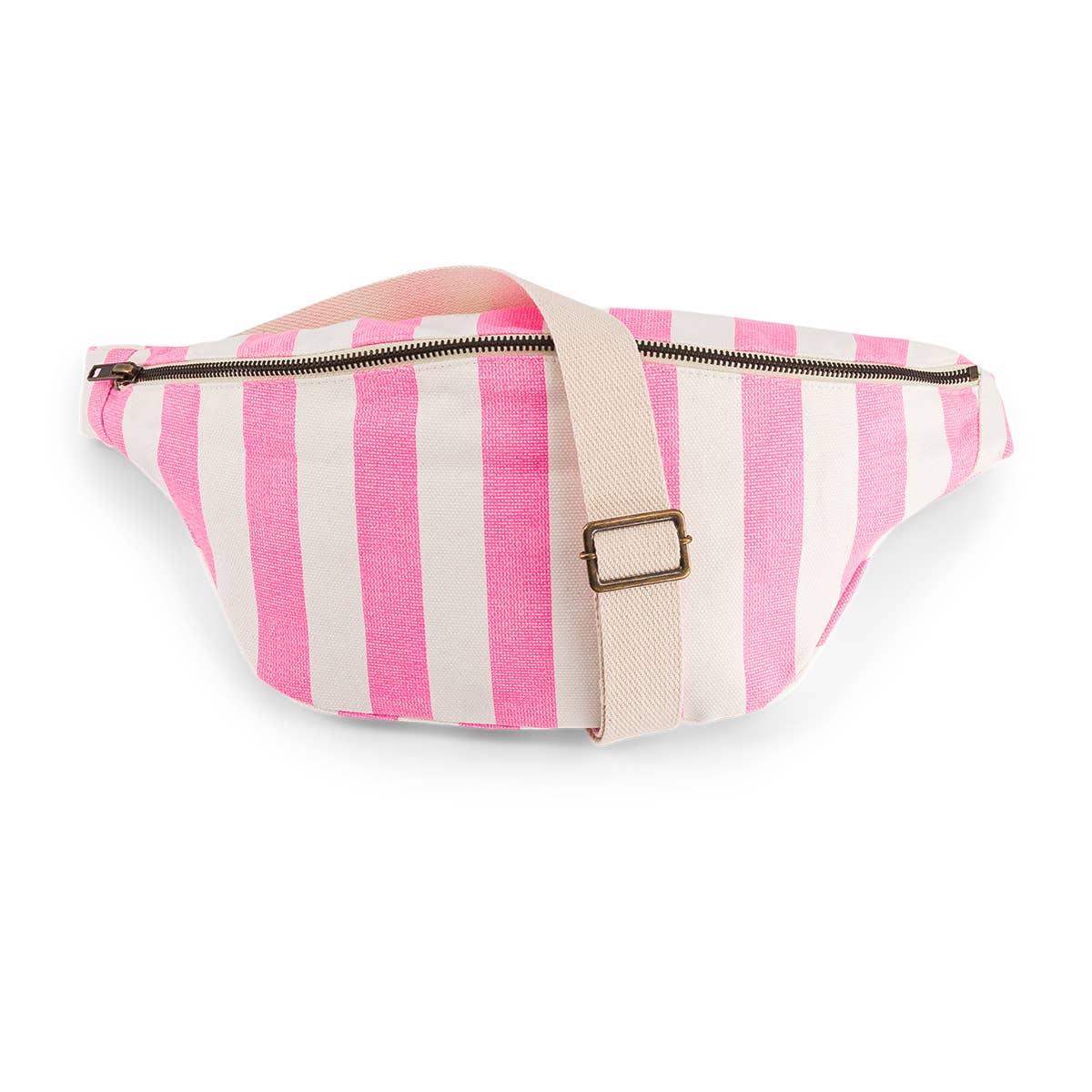 WOMEN BUM BAG STRIPES ECRU AND NEON PINK