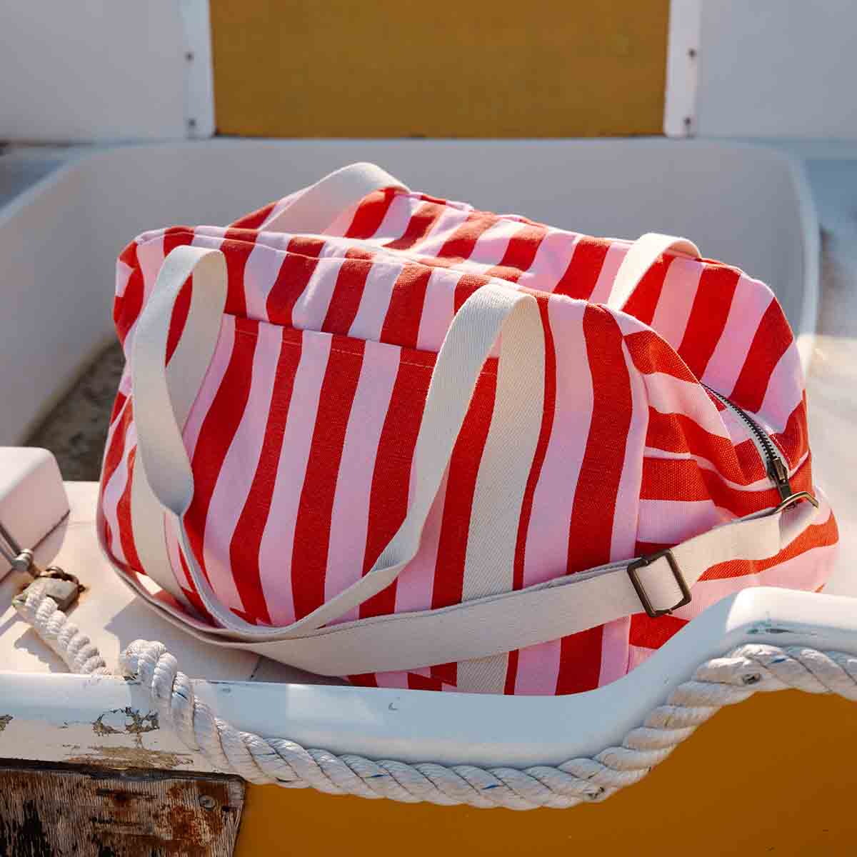 RAPHAEL DIAPER BAG - WEEKEND BAG STRIPES  TOMATO /CANDY PINK