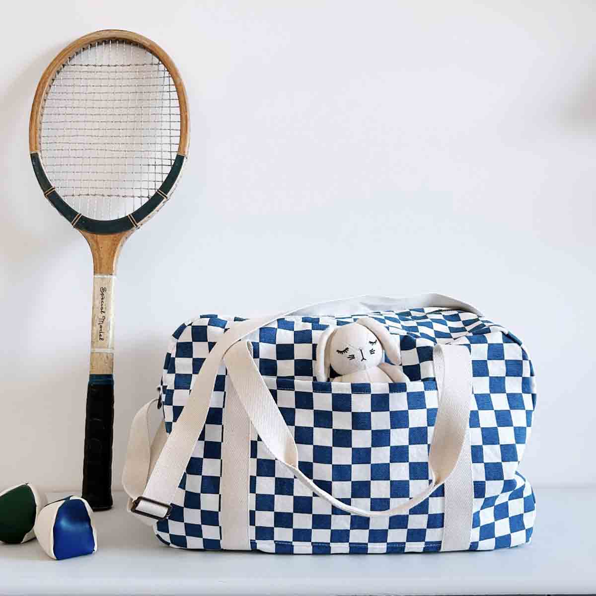 Raphael Weekend Bag – Checkerboard Blue - Shiva Designs