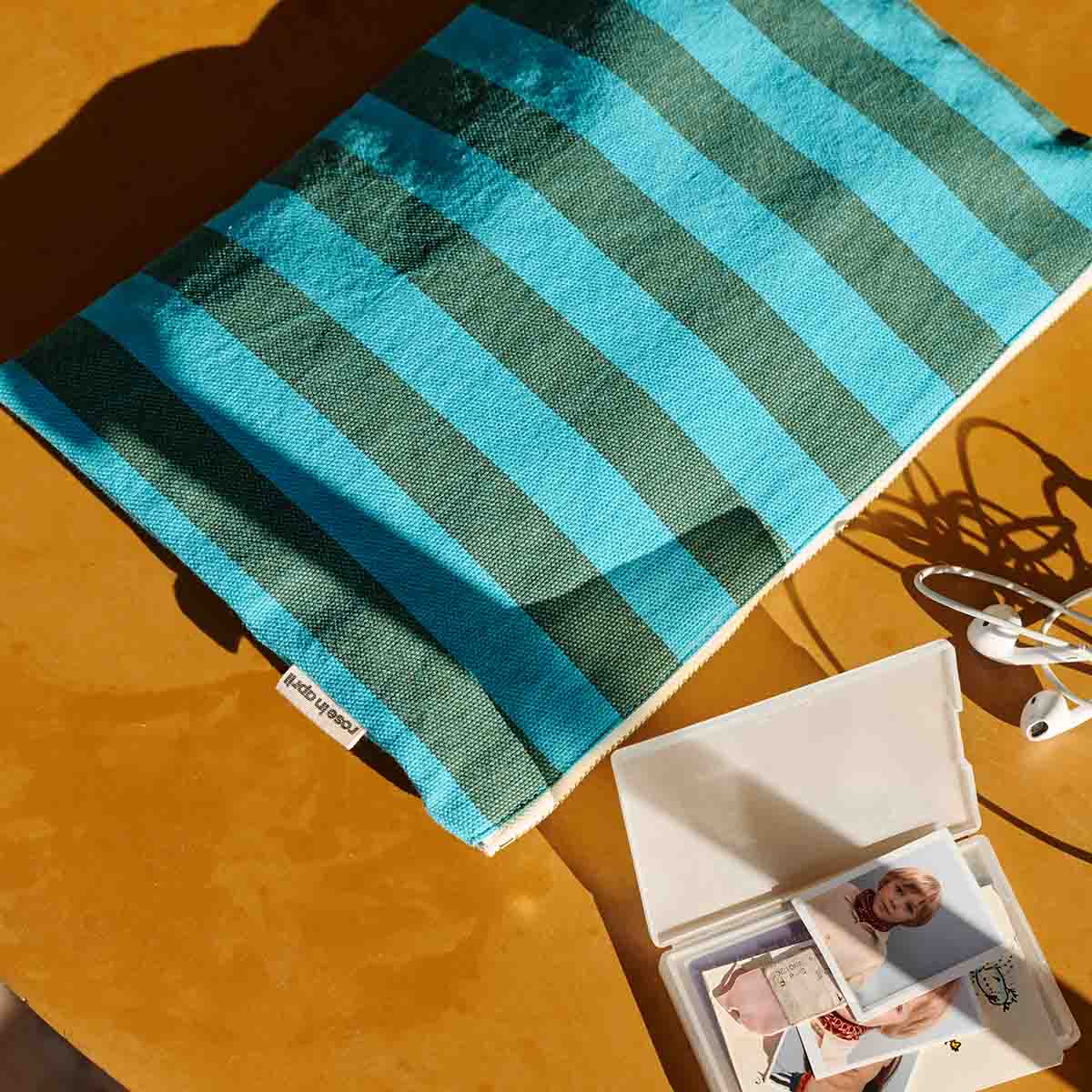 LILI FLAT POUCH STRIPES TURQUOISE / OLIVE
