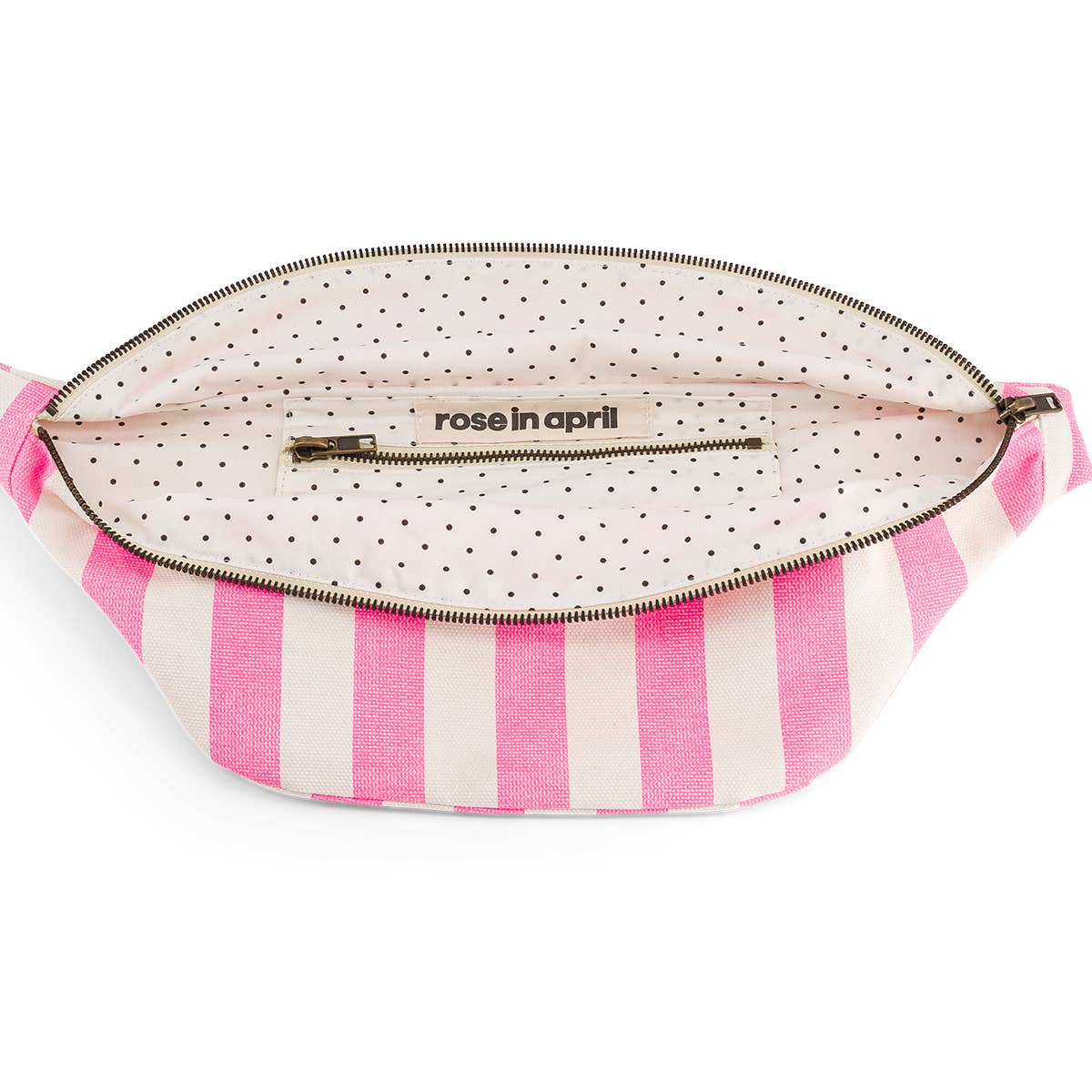 WOMEN BUM BAG STRIPES ECRU AND NEON PINK