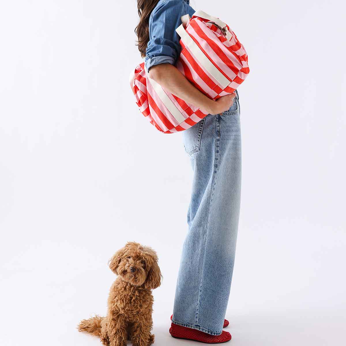 RAPHAEL DIAPER BAG - WEEKEND BAG STRIPES  TOMATO /CANDY PINK