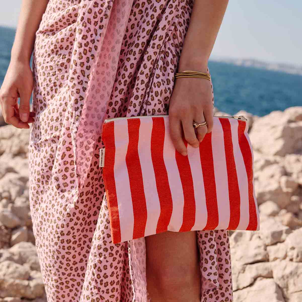 LILI FLAT POUCH STRIPES TOMATO / CANDY PINK