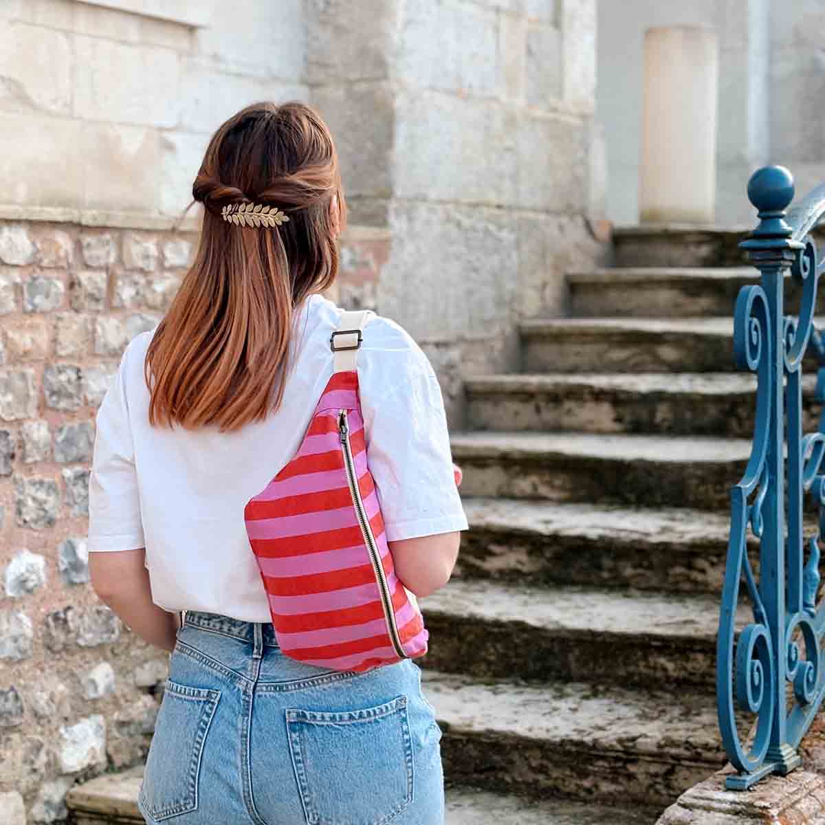 Bum Bag – Orchid & Red Stripes - Shiva Designs