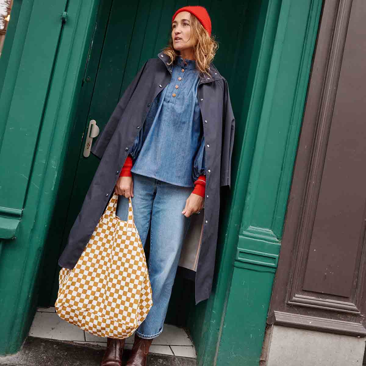 Elisa Tote - Caramel Checkerboard - Shiva Designs