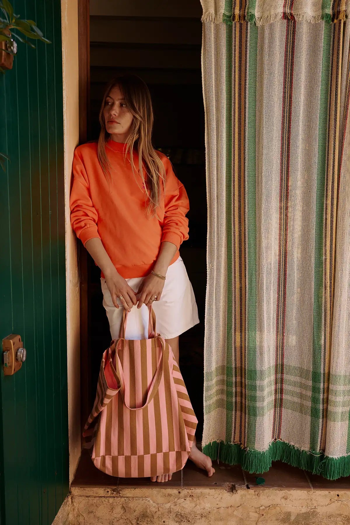 Elisa Tote – Caramel & Strawberry Stripes - Shiva Designs