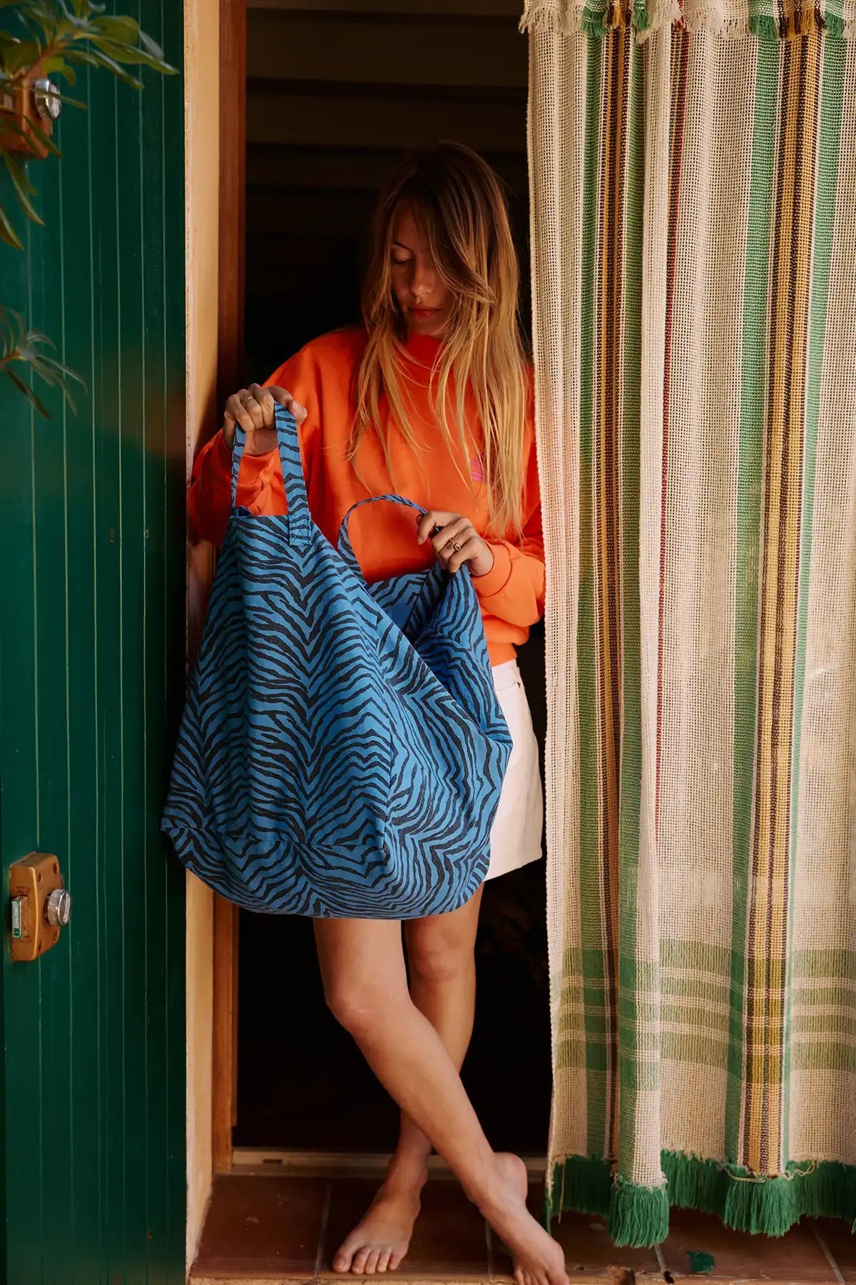 Elisa Tote – Greek Blue Zebrou - Shiva Designs