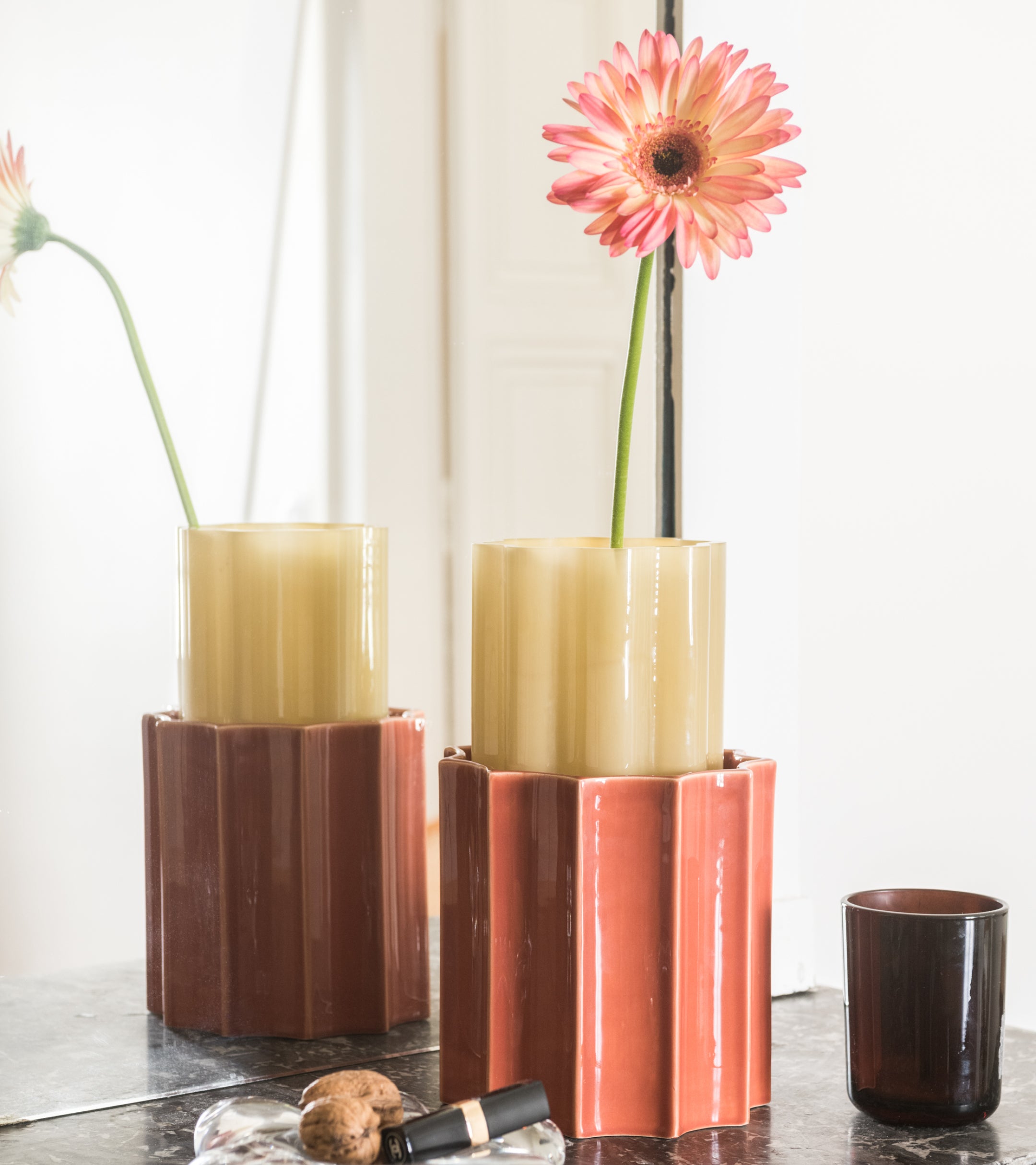 Duetto Ceramic & Glass  Vase Duo