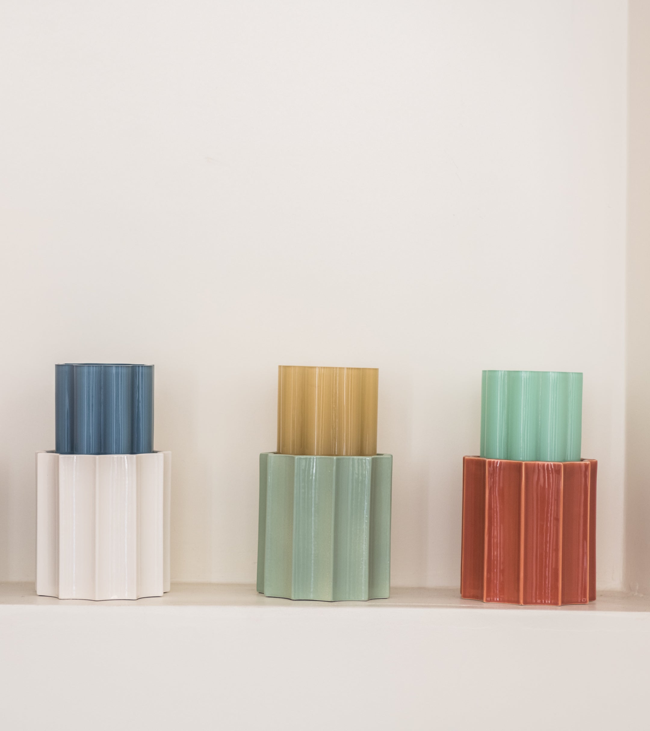 Duetto Ceramic & Glass  Vase Duo