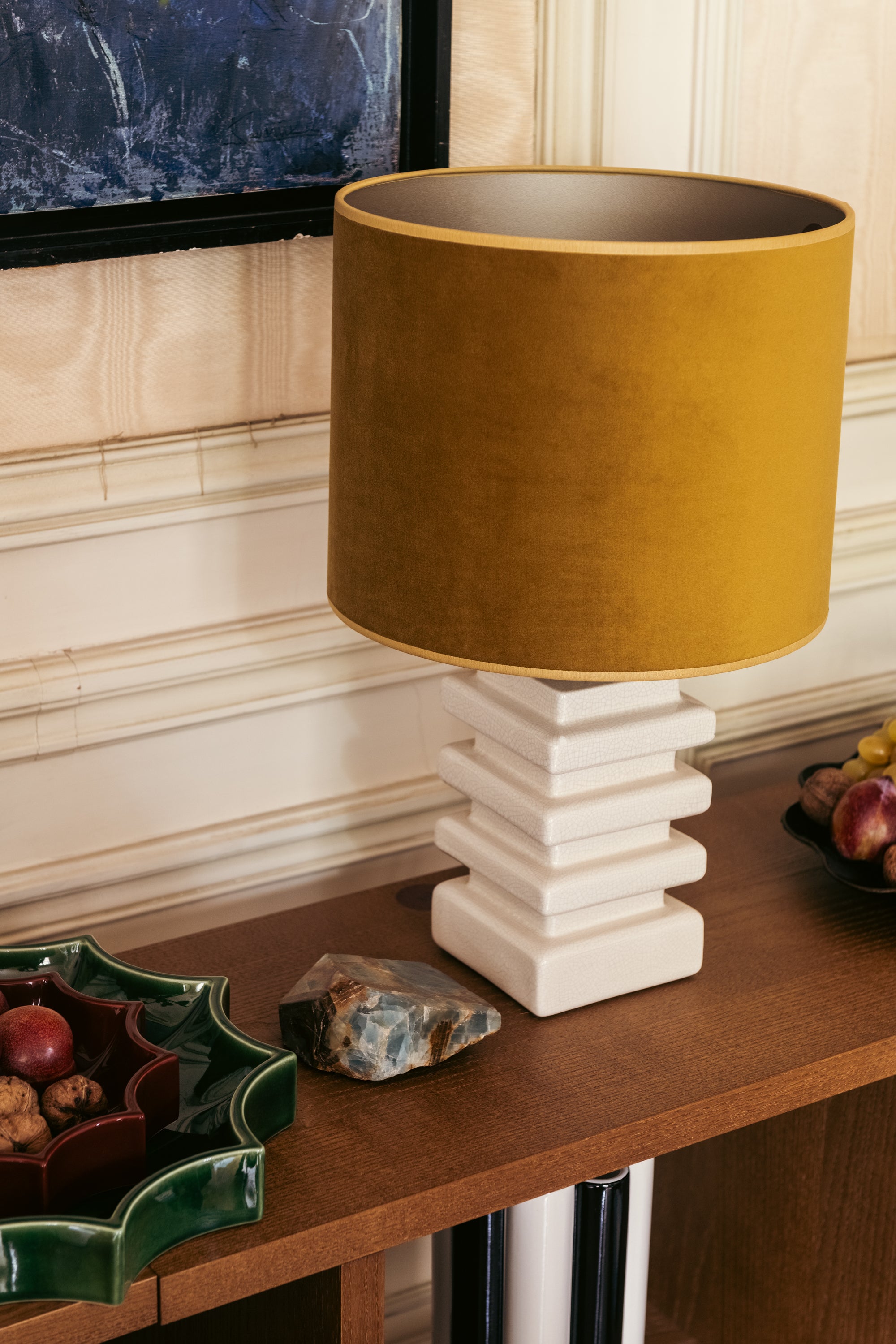 Marta Velvet Mustard and Cream  Lamp