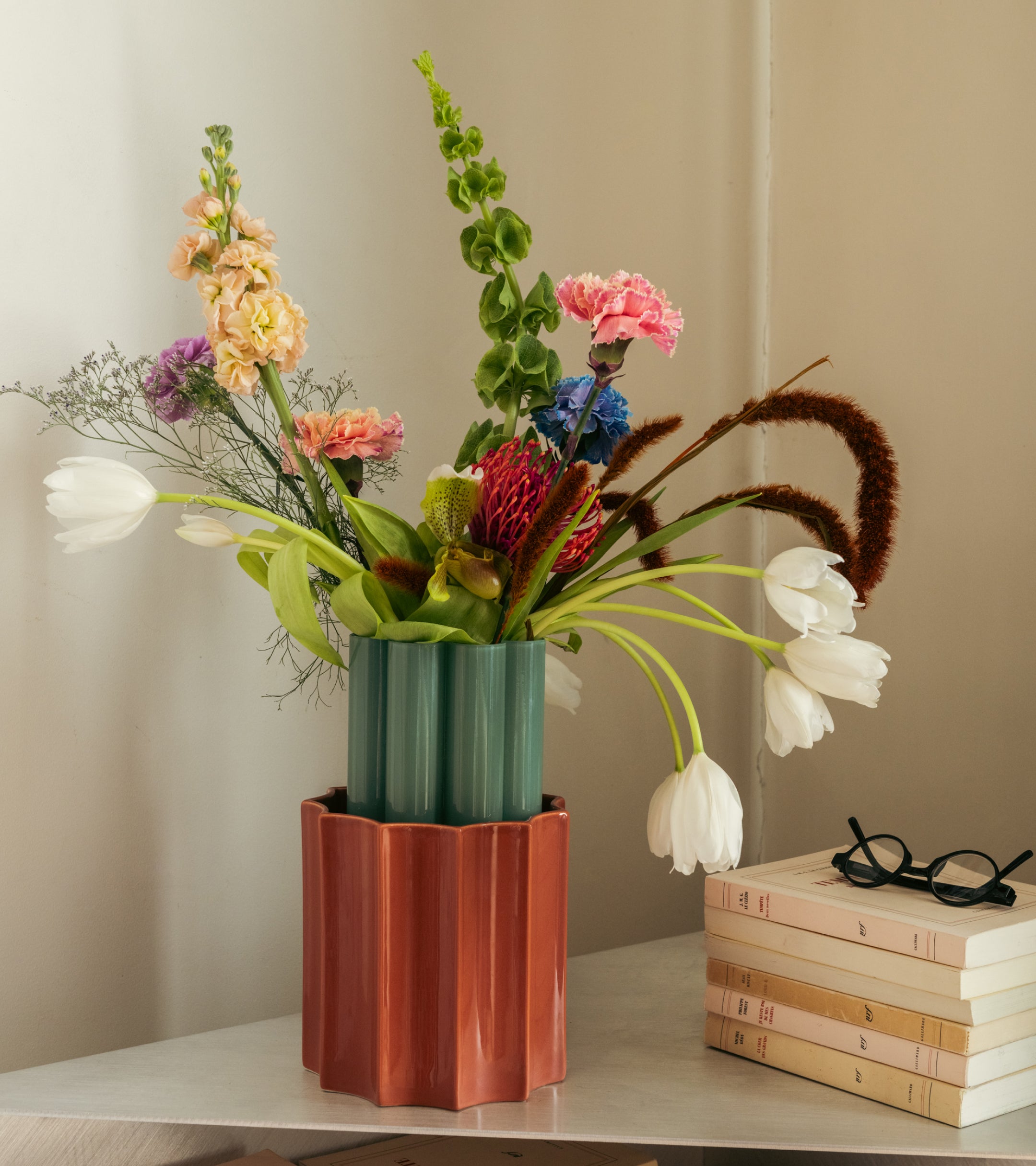 Duetto Ceramic & Glass  Vase Duo