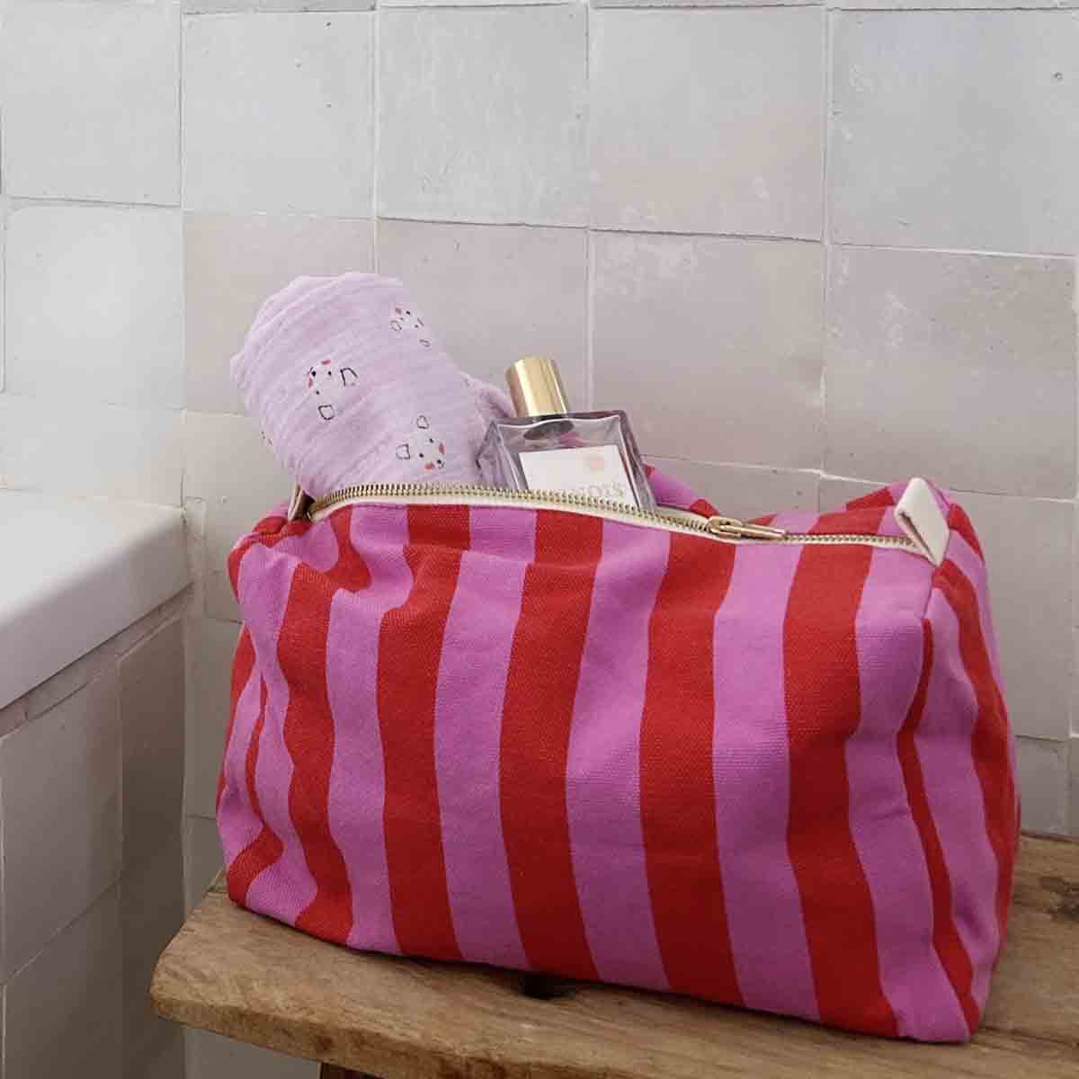 Vic Toiletry Bag – Orchid & Red Stripes - Shiva Designs