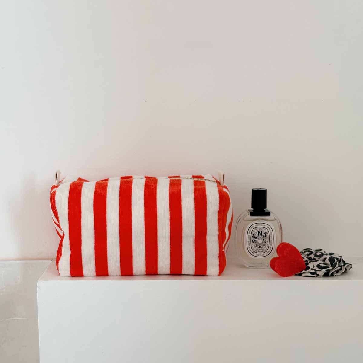 Vic Toiletry Bag – Red Stripes Terry - Shiva Designs