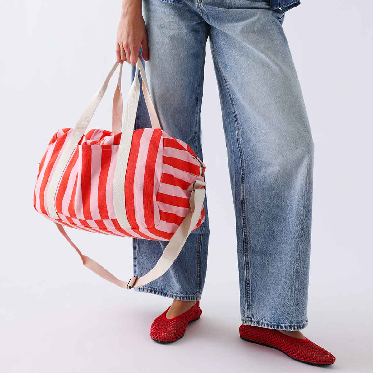 RAPHAEL DIAPER BAG - WEEKEND BAG STRIPES  TOMATO /CANDY PINK